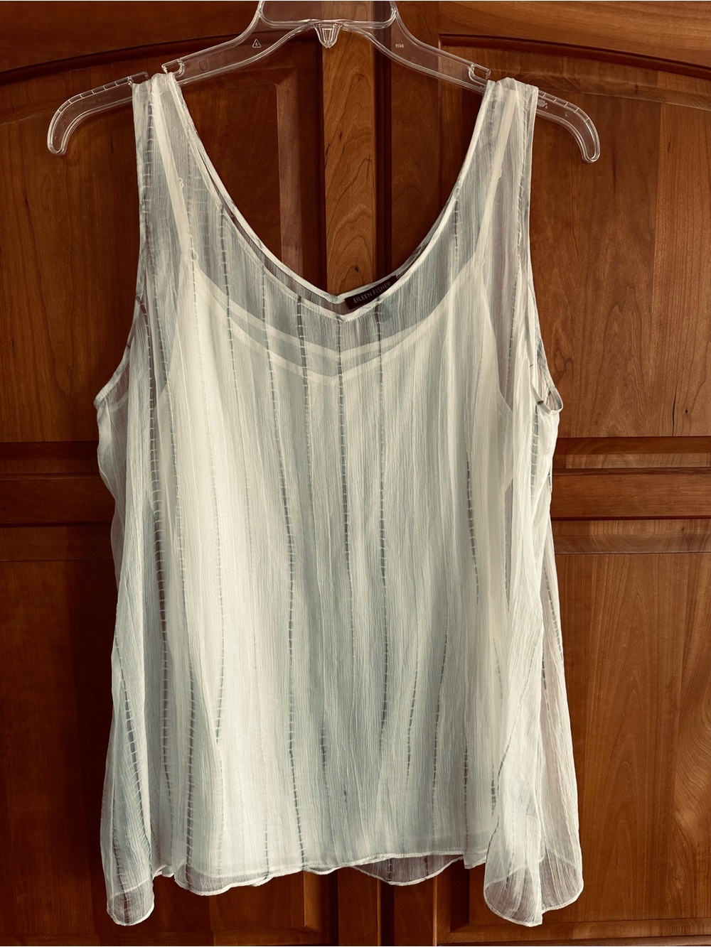 Eileen Fisher XL Sheer Soft White V-Neck Silk Sleeveless Camisole w/ Rayon Cami